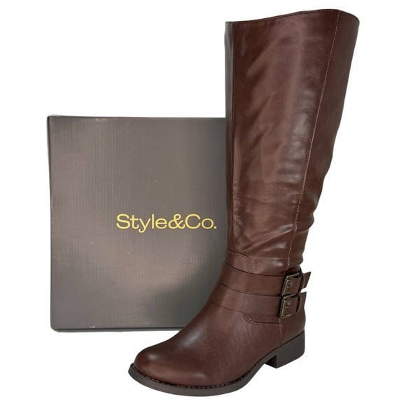 Style & Co Maliaa Brown Faux Leather Wide Calf Knee High Womens Boots Size 6M - Picture 13 of 13